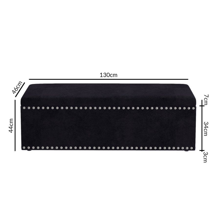 Black Velvet Ottoman Blanket Box with Stud Detail - Safina