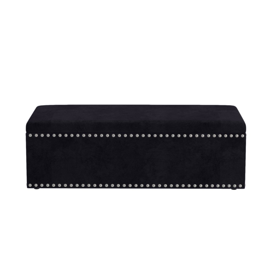 Black Velvet Ottoman Blanket Box with Stud Detail - Safina