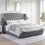 GRADE A1 - Grey Velvet Super King Ottoman Bed with Winged Headboard - Safina