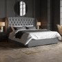 Grey Velvet Super King Ottoman Bed with Winged Chesterfield Headboard - Safina