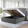 Grey Velvet Super King Ottoman Bed with Winged Chesterfield Headboard - Safina