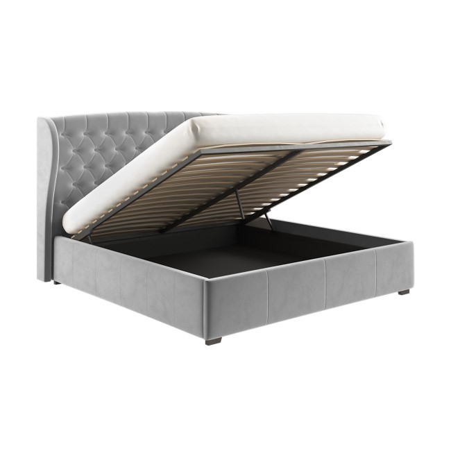 ONLY OPENED - Safina Super King Size Wing Back Ottoman Bed in Grey Velvet