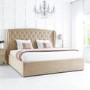 GRADE A1 - Safina Buttoned Wing Back Super King Size Ottoman Bed in Beige Velvet