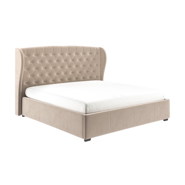 Beige Velvet Super King Ottoman Bed with Winged Headboard - Safina