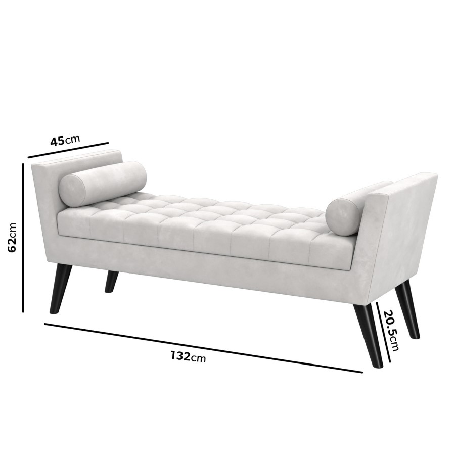 GRADE A1 - Light Grey Velvet End-of-Bed Bench with Bolster Cushions - Safina