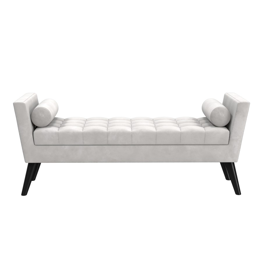 GRADE A1 - Light Grey Velvet End-of-Bed Bench with Bolster Cushions - Safina