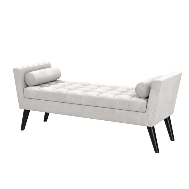 Light Grey Velvet End-of-Bed Bench with Bolster Cushions - Safina