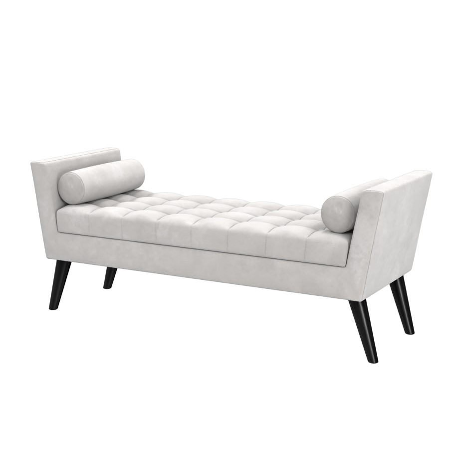 GRADE A1 - Light Grey Velvet End-of-Bed Bench with Bolster Cushions - Safina