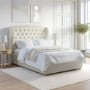 Cream Double Ottoman Bed with Winged Chesterfield Headboard - Safina