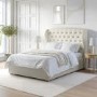 Cream Fabric Double Ottoman Bed with Winged Headboard - Safina