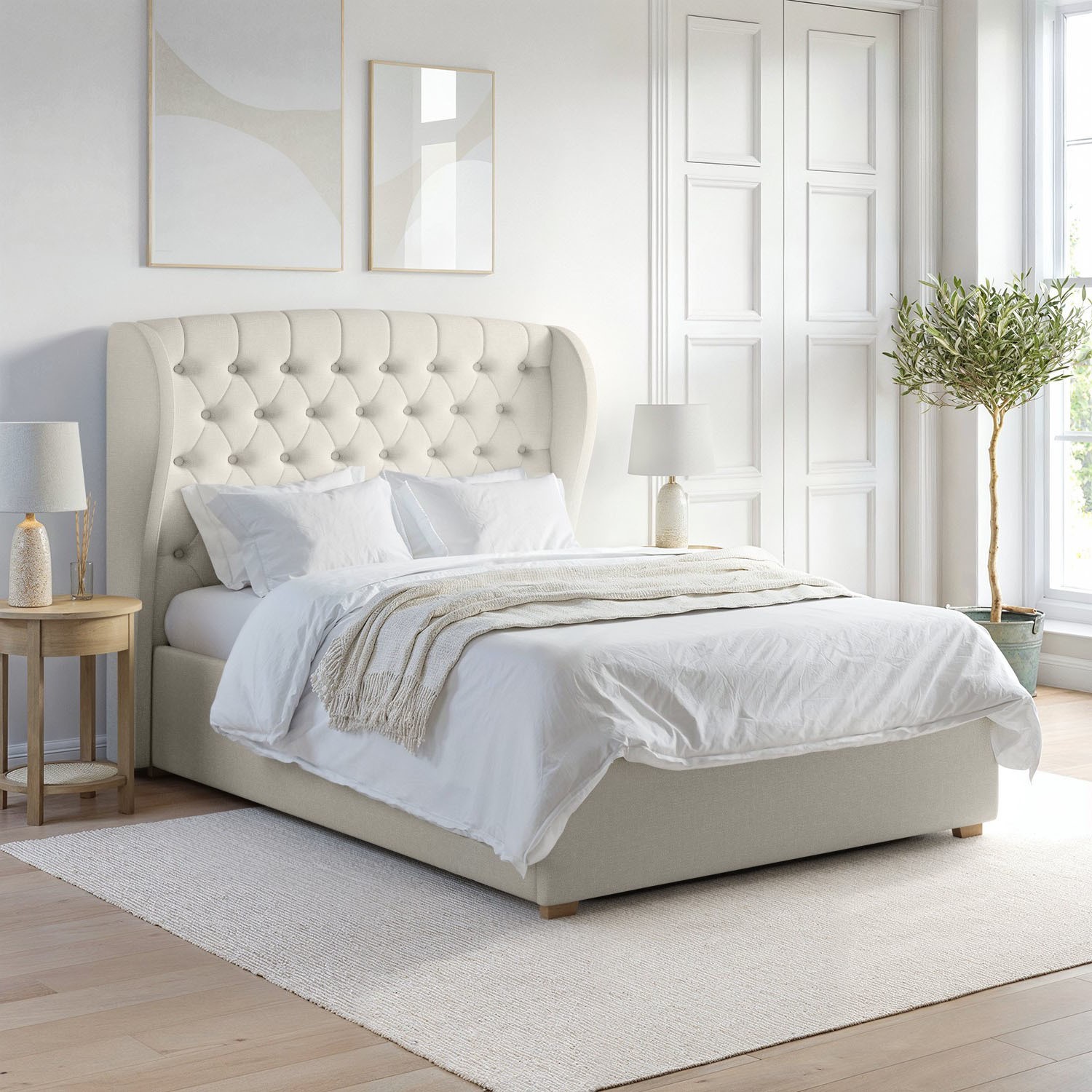 Double Ottoman Bed Winged Chesterfield Headboard
