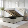 Cream Double Ottoman Bed with Winged Chesterfield Headboard - Safina