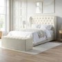 Cream Double Ottoman Bed with Winged Chesterfield Headboard - Safina