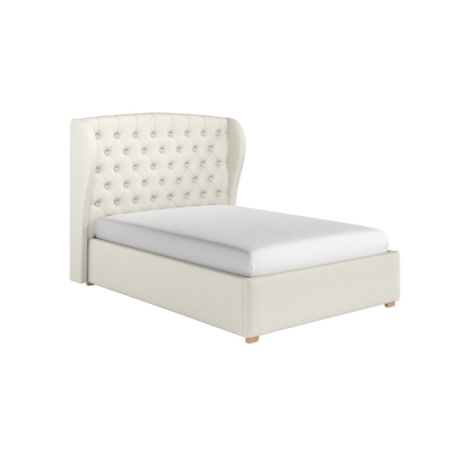 Cream Double Ottoman Bed with Winged Chesterfield Headboard - Safina
