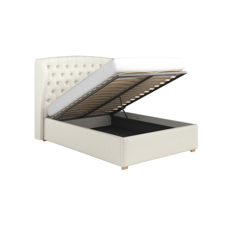 Cream Upholstered Double Ottoman Bed with Winged Headboard - Safina