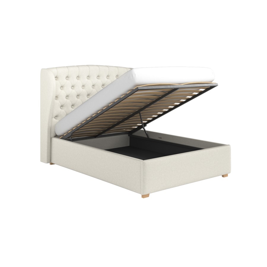 Cream Double Ottoman Bed with Winged Chesterfield Headboard - Safina