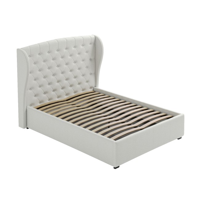 GRADE A1 - Cream Fabric Double Ottoman Bed with Winged Headboard - Safina