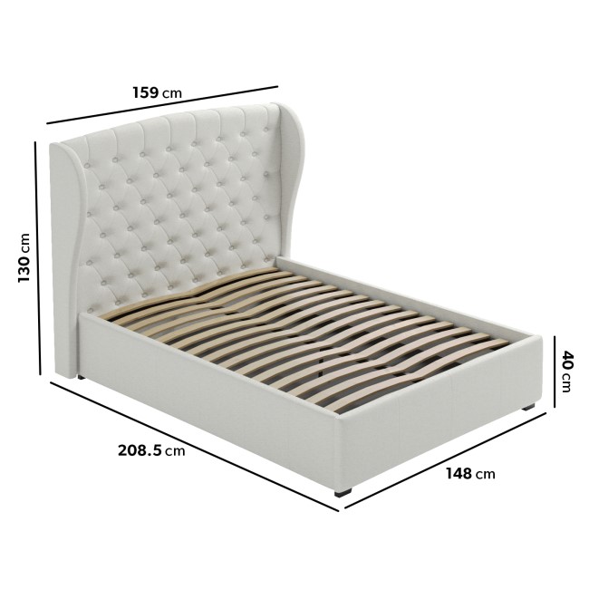 GRADE A1 - Cream Fabric Double Ottoman Bed with Winged Headboard - Safina