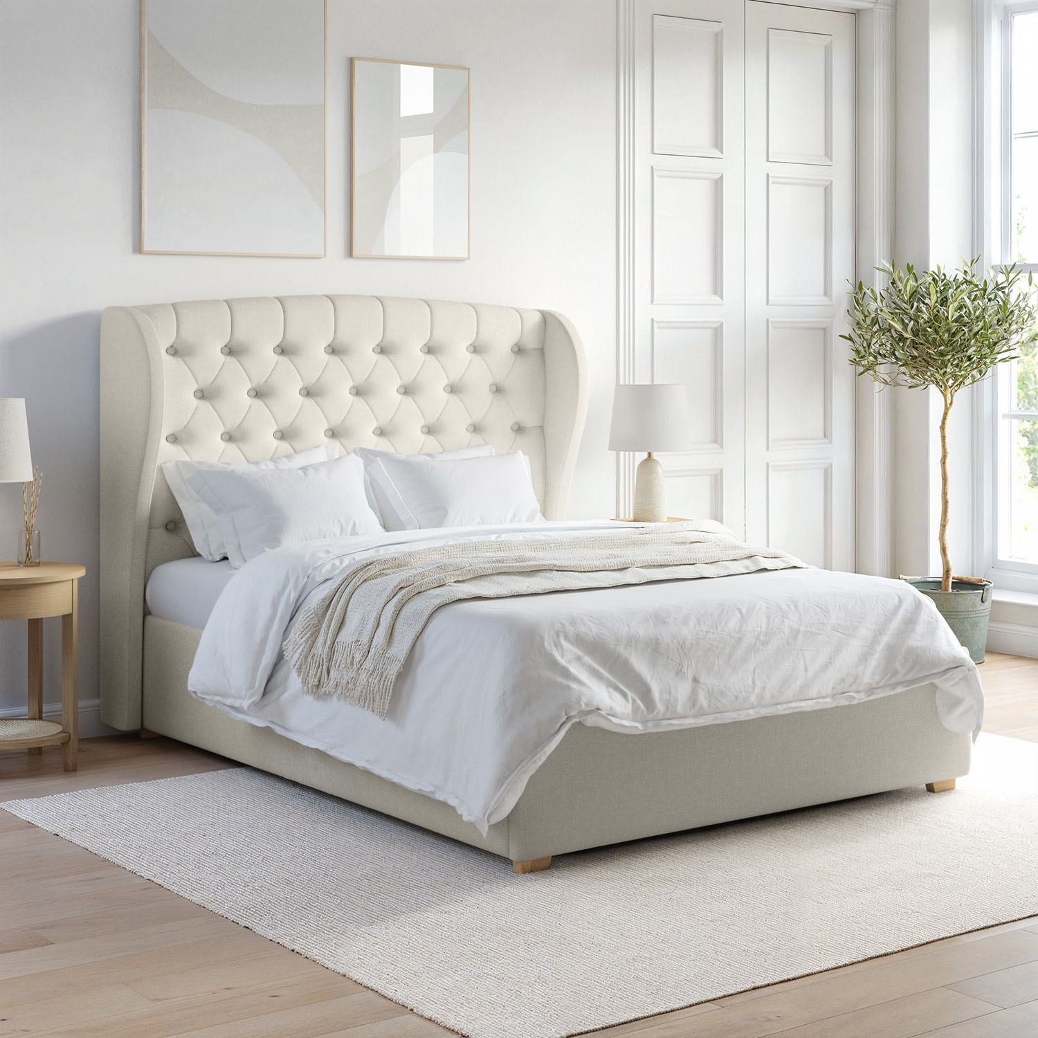 King Ottoman Bed Winged Chesterfield Headboard