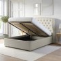 Cream Fabric King Size Ottoman Bed with Winged Headboard - Safina