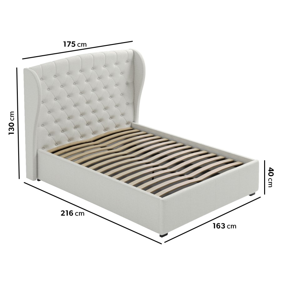 GRADE A2 - Cream Fabric King Size Ottoman Bed with Winged Headboard - Safina