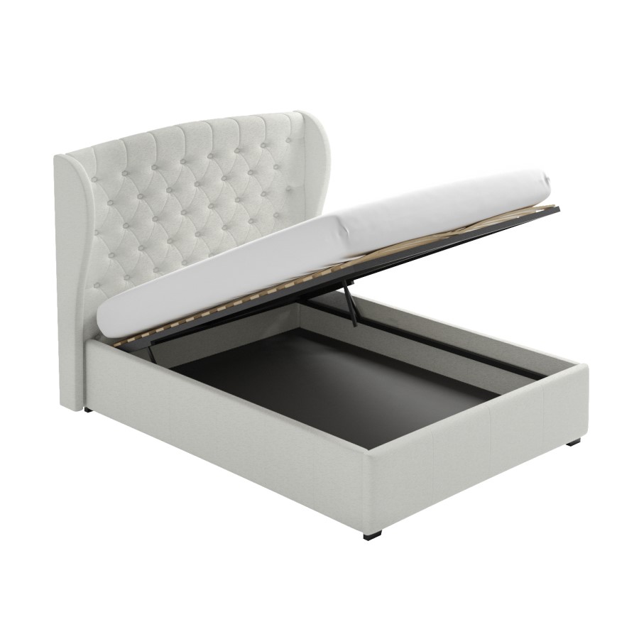 GRADE A2 - Cream Fabric King Size Ottoman Bed with Winged Headboard - Safina