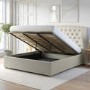 Cream Fabric Super King Ottoman Bed with Winged Headboard - Safina