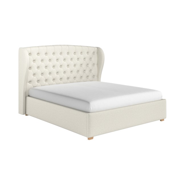 ONLY OPENED - Cream Fabric Super King Ottoman Bed with Winged Headboard - Safina