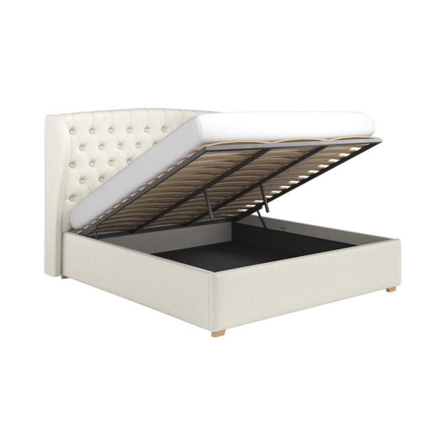 ONLY OPENED - Cream Fabric Super King Ottoman Bed with Winged Headboard - Safina