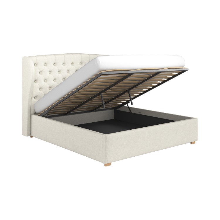 Cream Fabric Super King Ottoman Bed with Winged Headboard - Safina