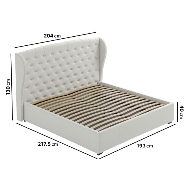 ONLY OPENED - Cream Fabric Super King Ottoman Bed with Winged Headboard - Safina