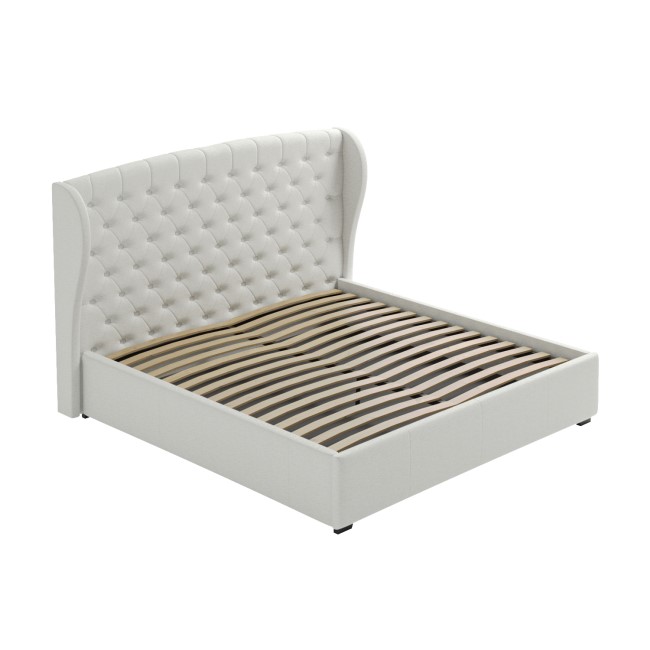 ONLY OPENED - Cream Fabric Super King Ottoman Bed with Winged Headboard - Safina