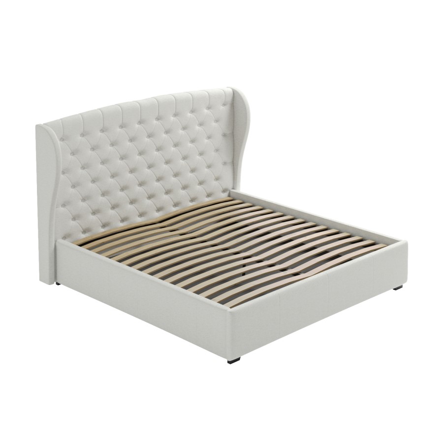 GRADE A2 - Cream Fabric Super King Ottoman Bed with Winged Headboard - Safina