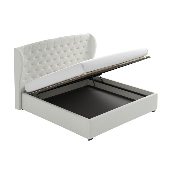 ONLY OPENED - Cream Fabric Super King Ottoman Bed with Winged Headboard - Safina