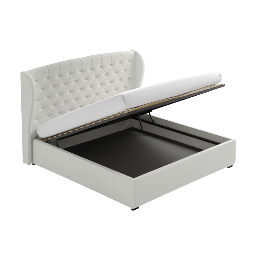 GRADE A2 - Cream Fabric Super King Ottoman Bed with Winged Headboard - Safina
