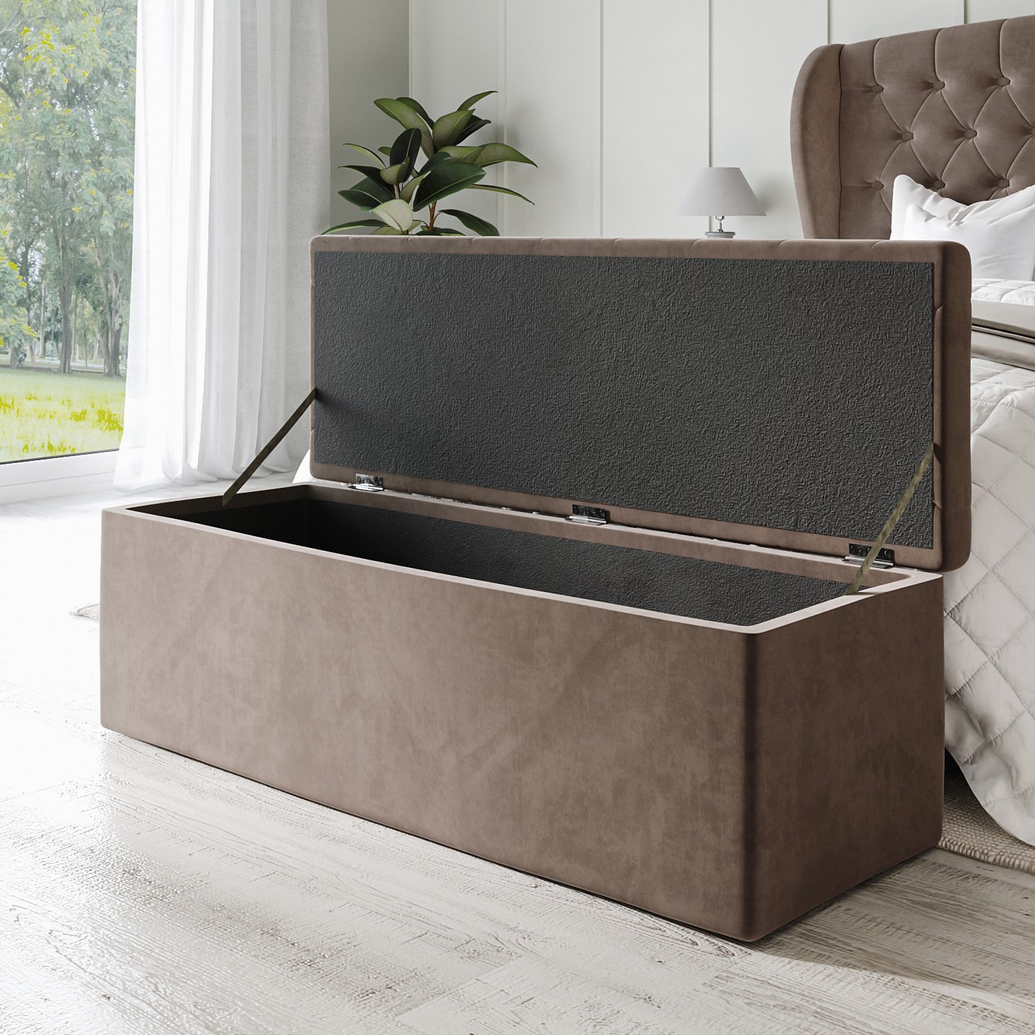 Ottoman Storage Blanket Box in Brown Velvet - Safina - Furniture123