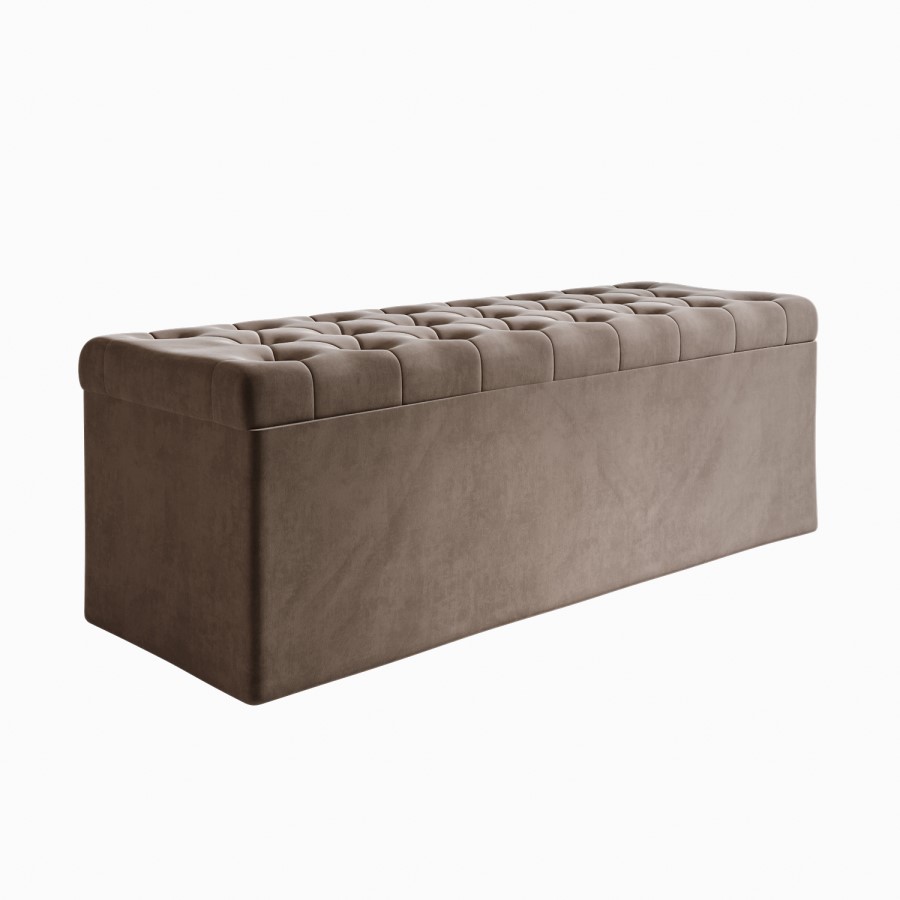 ONLY OPENED - Mink Brown Velvet Ottoman Blanket Box - Safina