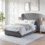 GRADE A1 - Grey Velvet Small Double Ottoman Bed with Winged Headboard - Safina