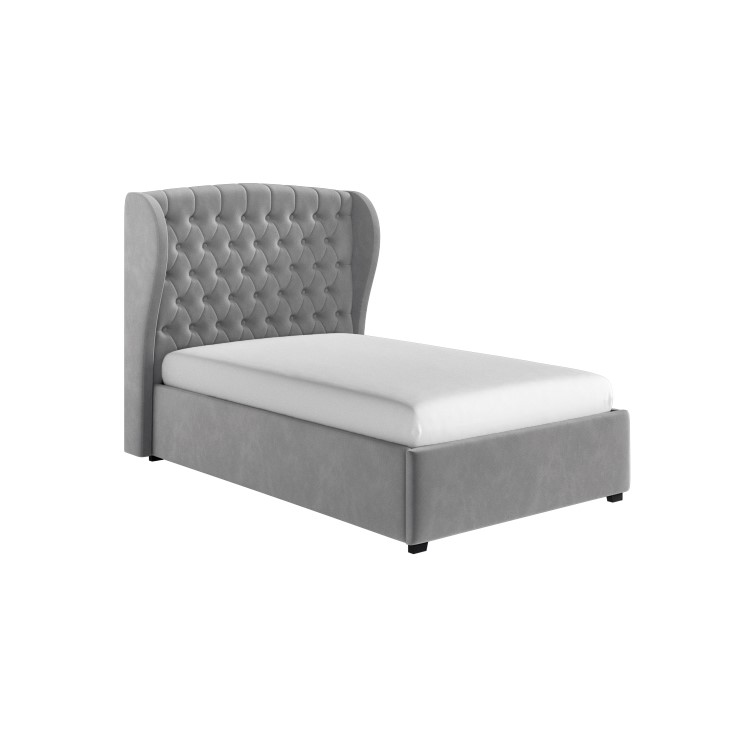 Grey Velvet Small Double Ottoman Bed with Winged Headboard - Safina