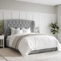 Grey Velvet Double Ottoman Bed with Winged Headboard - Safina