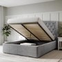 GRADE A1 - Grey Velvet Small Double Ottoman Bed with Winged Headboard - Safina