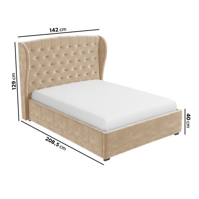 GRADE A1 - Beige Velvet Small Double Ottoman Bed with Winged Headboard - Safina