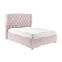 Pink Velvet Small Double Ottoman Bed with Winged Headboard - Safina