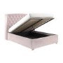 Pink Velvet Small Double Ottoman Bed with Winged Headboard - Safina