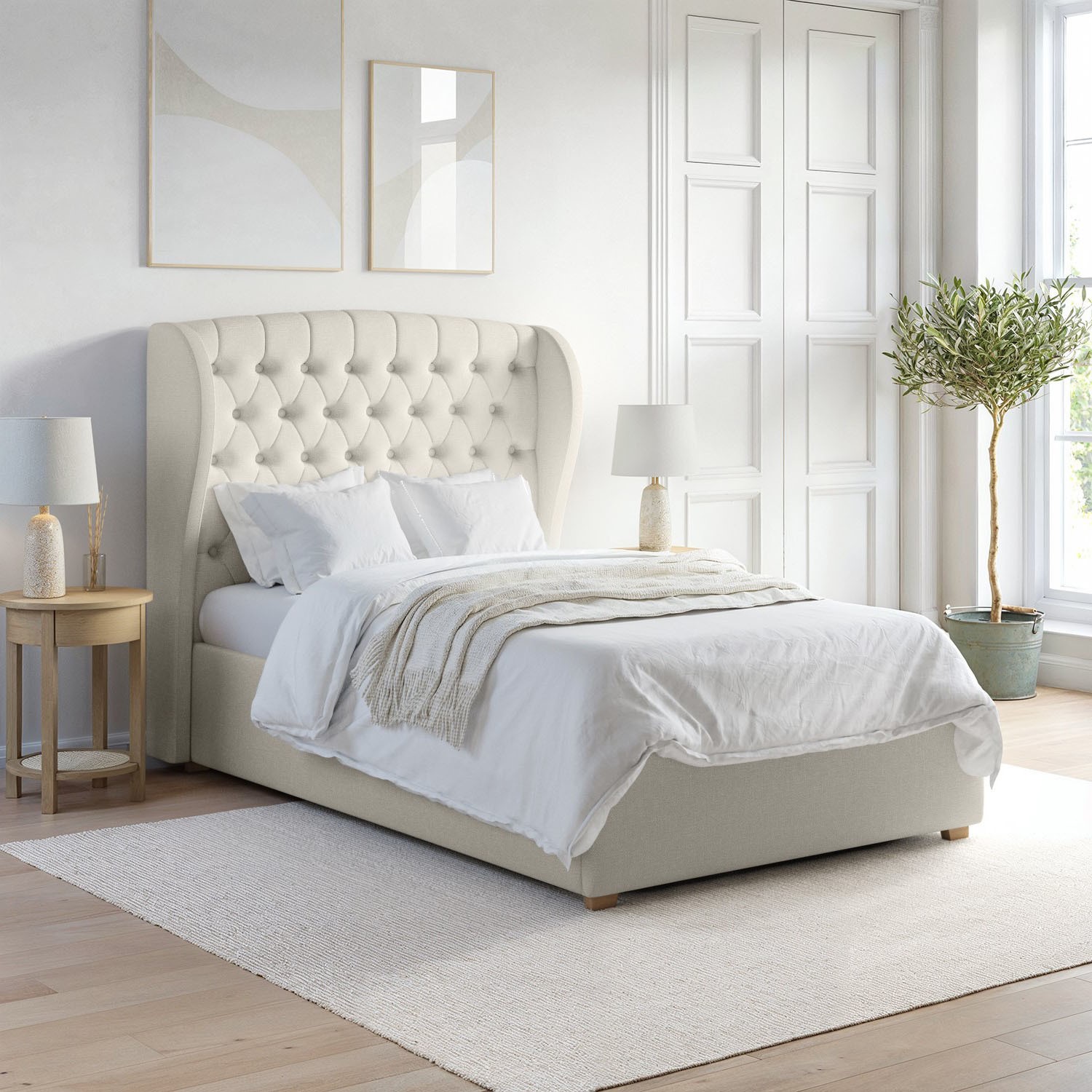 Small Double Ottoman Bed Winged Chesterfield Headboard