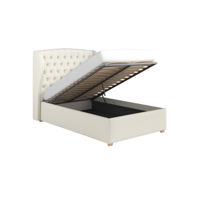 Cream Fabric Small Double Ottoman Bed with Winged Headboard - Safina