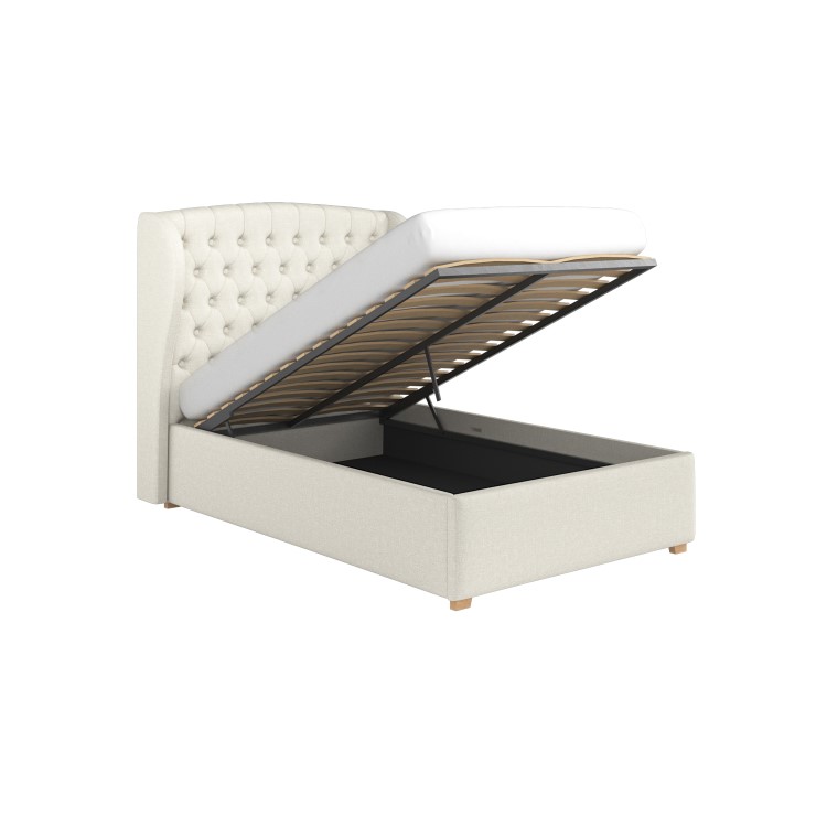 Cream Upholstered Small Double Ottoman Bed with Winged Headboard - Safina