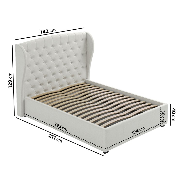 GRADE A1 - Cream Fabric Small Double Ottoman Bed with Winged Headboard - Safina