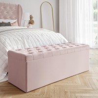 Ottoman Storage Blanket Box in Pink Velvet - Safina