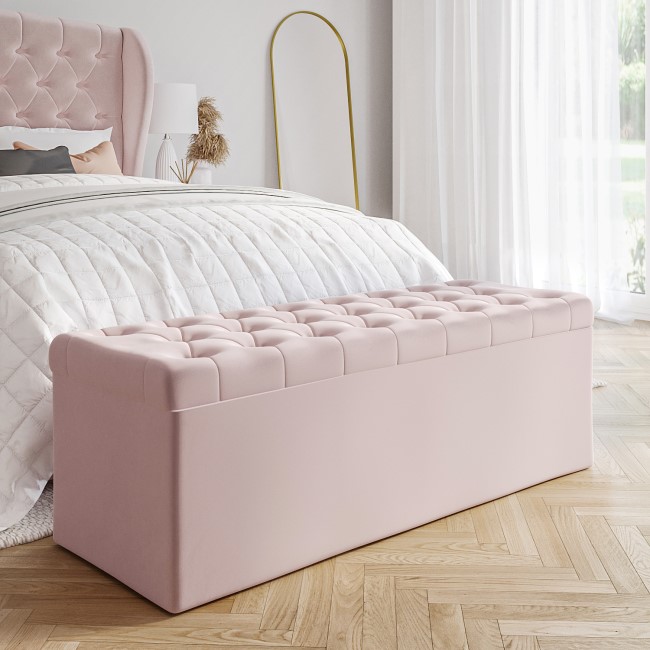 ONLY OPENED - Safina Ottoman Storage Box in Pink Velvet